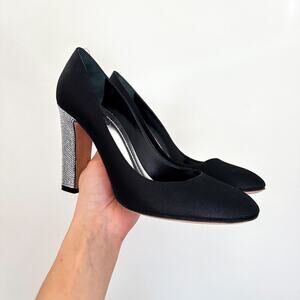 René Caovilla Kristen 75mm Rhinestone-Embellished Heel Pumps Black/Silver 38.5